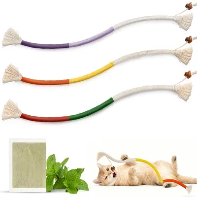 Productafbeelding van Kattenkruid speelgoed, set van 3 stuks kauwspeelgoed voor katten, 70 cm kattenkauwlijn