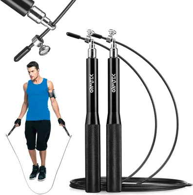 Image de Gymtek® corde à sauter - corde d'acier réglable 285cm - corde à sauter, Speed Rope, Jump Rope pour adultes - Fitness, Training, Gym, Crossfit, Cardio