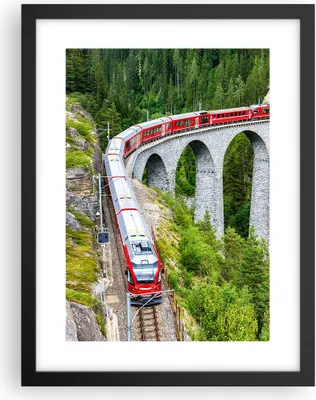 Produktbild von Gerahmtes Poster - Schwarzer Rahmen - Viadukt Landwasser Zug - 30x40 cm - Wand Bild - Wanddeko - Wandbilder - Kunstposter - Wandposter - Bilderrahmen - Bilder - Kunstdruck - P2BPA30x40-4605