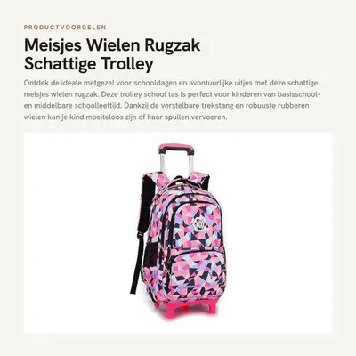 Immagine prodotto di Zaino da scuola e da viaggio con ruote, modello trolley, per bambine, con asta telescopica regolabile in altezza, ruote in gomma resistente, realizzato in nylon, con diversi scomparti