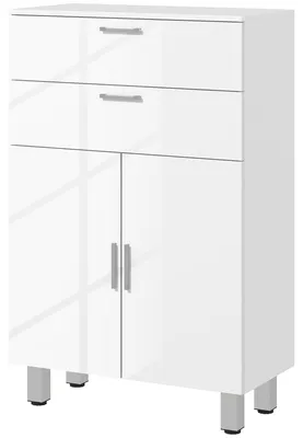 Produktbild von Badezimmerschrank, Badkommode, 2 Schubladen, verstellbares Regal, Holz, Weiß