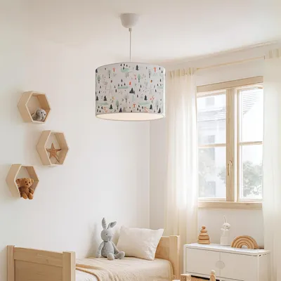 Image de Lampe à suspendre pour enfants 'Rugby' E27 réglable en hauteur blanc avec motif d'arbre