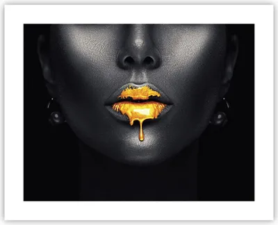 Produktbild von Poster - Poster ohne Rahmen - Gold Mund Schwarz - 50x40 cm - Wand Bild - Wanddeko - Wandbilder - Kunstposter - Wandposter - Bilder - Kunstdruck - Wanddekoration - Wandbild - P2XAA50x40-4460