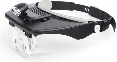 Produktbild von Kopfbandlupe mit wechselbaren Gläsern 1,2x-3,5x, verstellbarer Lampe für Präzisionsarbeiten, auch für Brillenträger