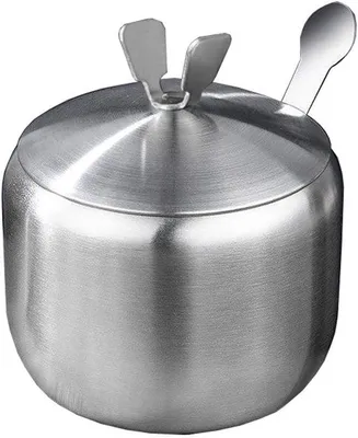 Immagine prodotto di Zuccheriera in acciaio inossidabile | Pinze per erbe aromatiche con coperchio e cucchiaino - Organizzazione della cucina: contenitori pere pepe per cucinare, grigliare e il campeggio, 6,5 x 9,5 cm