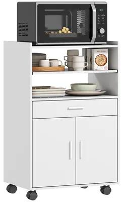 Produktbild von Mikrowellenschrank, Regal, Doppeltürschrank, Schublade, Rollen, Weiß