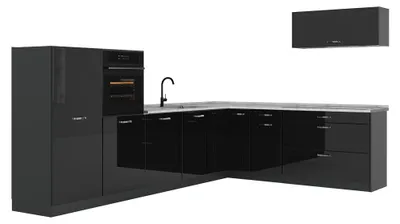 Productafbeelding van Hoekkeuken Vicco R-Line Zwart hoogglans/Antraciet 327 x cm marmer werkblad, Model 66787