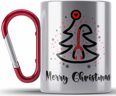 Produktbild von Trendation - Krankenschwester Edelstahl Tasse Karabiner Geschenk Spritze Geschenk Krankenschwestern Karabiner Edelstahl Tasse Karabiner Edelstahl Arzt Ärtzin Arzthelferin Weihnachten Merry Christmas (Rot)