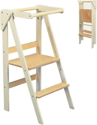 Imagen del producto de Torre de aprendizaje, torre Montessori para niños, con altura ajustable (2 escalones), ayuda de cocina, torre de cocina educativa (blanca)