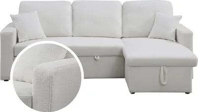 Produktbild von Ecksofa reversibel mit Schlaffunktion und Stauraum "Alain" - 3-Sitzer - Bouclé-Stoff -  Weiß
