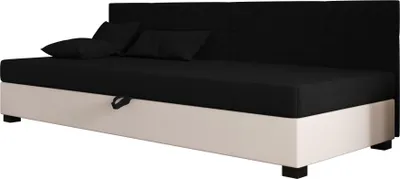 Produktbild von AURA SOFA Boxspringbett  DYLAN BIZ 90x195 Komplett-Set mit Bonell Matratze, Polsterbett mit Bettkästen -  Hellbeige/Schwarz, SAWANA 01/14