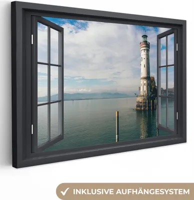 Produktbild von OneMillionCanvasses® - Leinwandbilder - 140x90 cm, Aussicht - Wasser - Leuchtturm, Wandbilder Kunstdruck Wanddekoration