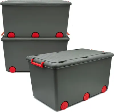 Produktbild von 3 Aufbewahrungsboxen mit Deckel und Rollen 50L - Stapelboxen mit Deckel undurchsichtig - Plastikbox mit Deckel zum verschließen- Kisten Aufbewahrung mit Deckel