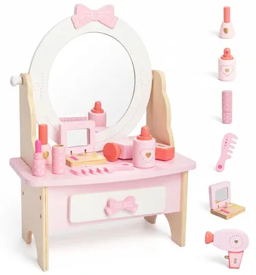 Kinder-Schminktisch aus Holz mit Spiegel und Zubehör