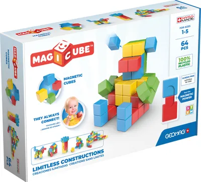 Productafbeelding van Geomag MagiCube Volledig Kleurrijk, Gemaakt van Gerecycled Materiaal, Probeer het zelf, Speelgoed met neodymiummagneten, Geschikt voor kinderen vanaf 1 jaar, Meerdere kleuren