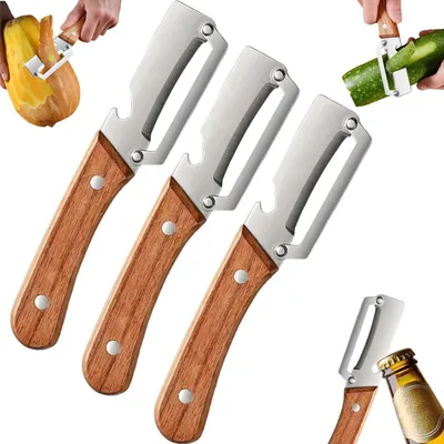 Gemüseschäler-Set 3er, Edelstahl, 2-in-1 mit Flaschenöffner