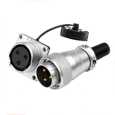 WS24 3-polige Luchtvaartconnector, IP68, 25A 500V, Paneelmontage