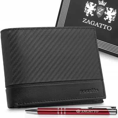 Zdjęcie produktu dla Portfel męski skórzany czarny poziomy skóra naturalna ochrona RFID ZAGATTO