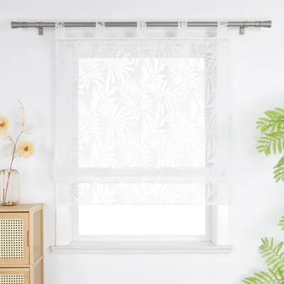 Produktbild von Joyswahl Ausbrenner Raffrollo Mit Schlaufen Modern Küche Gardinen Voile Raffgardinen Mit  Blattmuster Transparent Weiß BxH 80x140cm
