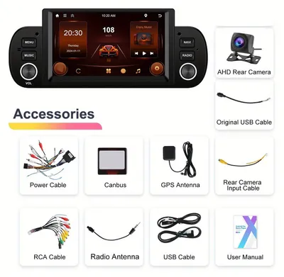 Immagine prodotto di Autoradio da 2 GB + 64 GB, compatibile con Fiat Panda dal 2013 al 2020, con touchscreen, CarPlay wireless e telecamera