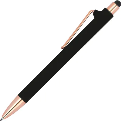 Produktbild von 10 Touchpen-Kugelschreiber aus Metall / gummiert / Farbe: roségold-schwarz
