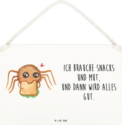 Produktbild von Mr. & Mrs. Panda Schild Spinne Agathe Sandwich DIN A5 - Weiß - Geschenk, Holzschild, Hungrig, Hunger, holzbild, Wandbild Holz, Glück, kleine aufmerksamkeit, Türschild