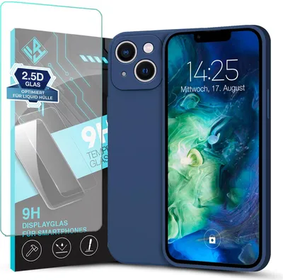 Produktbild von Hülle für Apple iPhone 13 mit 9H Displayglas Displayschutz Plus Case Cover Bumper Silikon Softgrip Schutzhülle Farbe: Blau