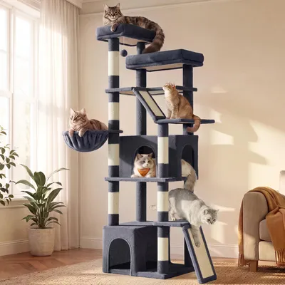 Obrázek produktu pro FEANDREA, kočičí strom, extra velký, stabilní kočičí škrábací strom se škrábacími sloupky, plyšový, vhodný pro velké kočky, tmavě šedý
