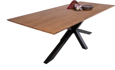 Produktbild von Esstisch 120 x 80 cm Akazie massiv nussbaumfarben Schweizer Kante Spider-Gestell ABBY