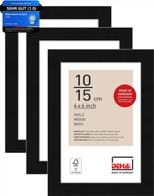 Produktbild von DEHA Design 3er SET Holz Portraitrahmen, Bilderrahmen Fontana, 10x15 cm, Schwarz