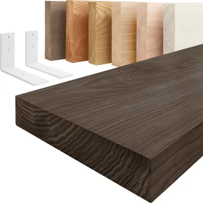 Produktbild von LAMO Manufaktur Wandregal Holz Gerade  |  Regal Farbe: Schwarz | mit weißem Basic Regalträger | 50 cm