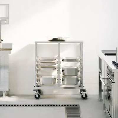 Produktbild von Edelstahl-Tablettwagen mit 12 GN-Behältern, 75 x 55 x 87 cm, für professionelle Küchen