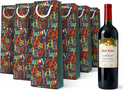 Image de Lot de 10 sacs à vin our anniversaire – Sac cadeau solide avec poignées – Joyeux anniversaire – Emballage cadeau