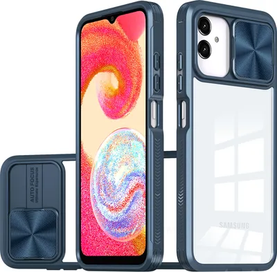 Immagine prodotto di Custodia per Samsung Galaxy A04E / M04 / F04 Custodia ibrida in TPU trasparente con copertura scorrevole della fotocamera blu