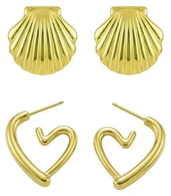 Produktbild von Set von vergoldeten Ohrringen Muscheln und Herzen VWS260870G ( 2 Paar)