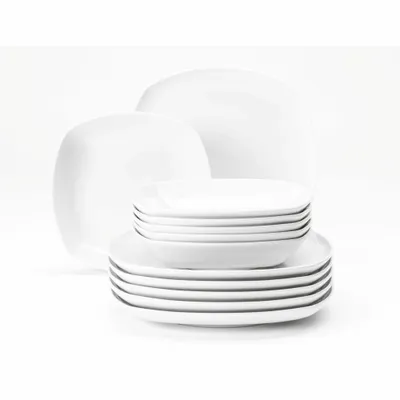 Produktbild von Seltmann Weiden Lido Tafelservice, 12-tlg., Eckig, Tafel Service, Geschirrset, Geschirr, Essservice, Porzellan, Weiß, 001.765190