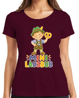 Immagine prodotto di Mini Lausbub: Abbigliamento tradizionale per bambini, pantaloni in pelle, camicia tradizionale, abito tradizionale "Dirndl" da donna, maglietta, colore bordeaux, taglia L