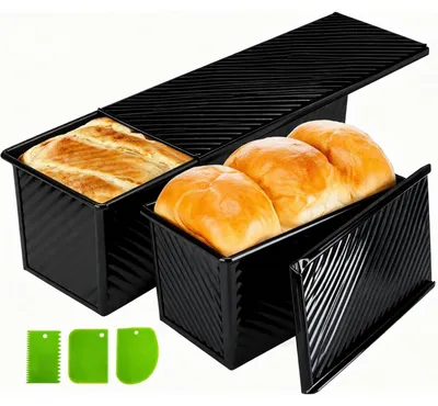 Obrázek produktu pro Forma na chléb s víkem, sada 2 kusů, 1000 g, 450 g, nepřilnavá, pro toastový chléb, Pullman, černá