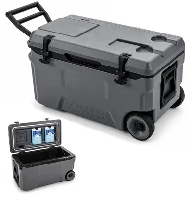 Produktbild von KOMFOTTEU Große Kühlbox, Isolierbox Kunststoff mit Rädern & Griff | Tragbare Thermobox mit Ablaufstopfen, Getränkehalter & Flaschenöffner, Kühlschrank für Camping & Picknick(50L)