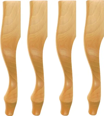 Produktbild von 4x Möbelbeine Buche 34 cm klar lackiert – Louis XV Stil – für Sessel, Stuhl, Kommode – DIY geeignet
