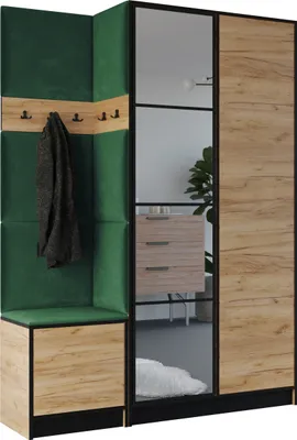 Produktbild von KIER FURNITURE Kleiderschrank EDEN, Schlafzimmer Schrank, Garderobeschrank, Flurschrank Craft Eiche & Grün 158x205x39 cm
