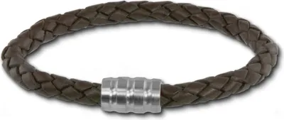 Produktbild von SilberDream Armband Leder Edelstahl dunkelbraun geflochten Uni 22cm LAB0322