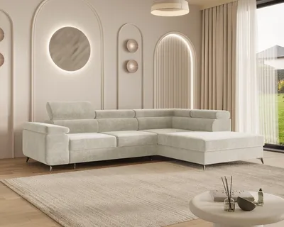 Produktbild von MOEBLO Ecksofa OSTIN – L-Form Wohnlandschaft mit Schlaffunktion, Bettkasten, 6-fach verstellbaren Kopfstützen und Armlehne, 290x75-90x202 cm - Ottomane Rechts - Cream (Spark 01)