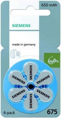 Productafbeelding van Verpakking met 6 stuks - Siemens 675MF zilveroxide batterijen voor hoortoestellen, 650mAh, 1,45V