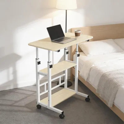 Produktbild von Beistelltisch höhenverstellbar mit Rollen 60 x 40 x 90 cm Holzoptik
