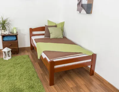 Produktbild von Einzelbett "Easy Premium Line" K1/2n, Buche Vollholz massiv kirschrot lackiert - Liegefläche: 90 x 200 cm
