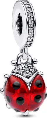 A close-up studio shot of a Pandora ladybug charm.