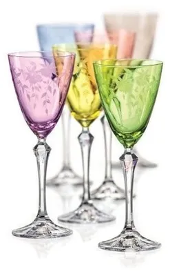 Obrázok produktu pre Bohemia Crystal, farebné poháre na víno, vzor "Floral", 250 ml (sada po 6 kusov)