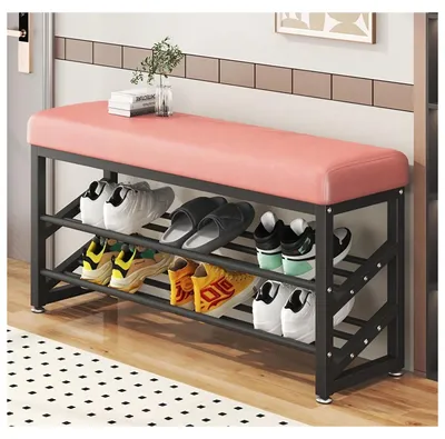 Produktbild von Schuhregal Metall 2 Ebenen mit Sitzkissen Altrosa