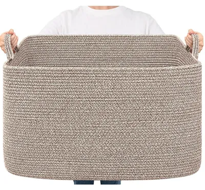 Immagine prodotto di Cesto portabiancheria da 85 litri, intrecciato con corda di cotone, dimensioni 60x40x35 cm, colore marrone